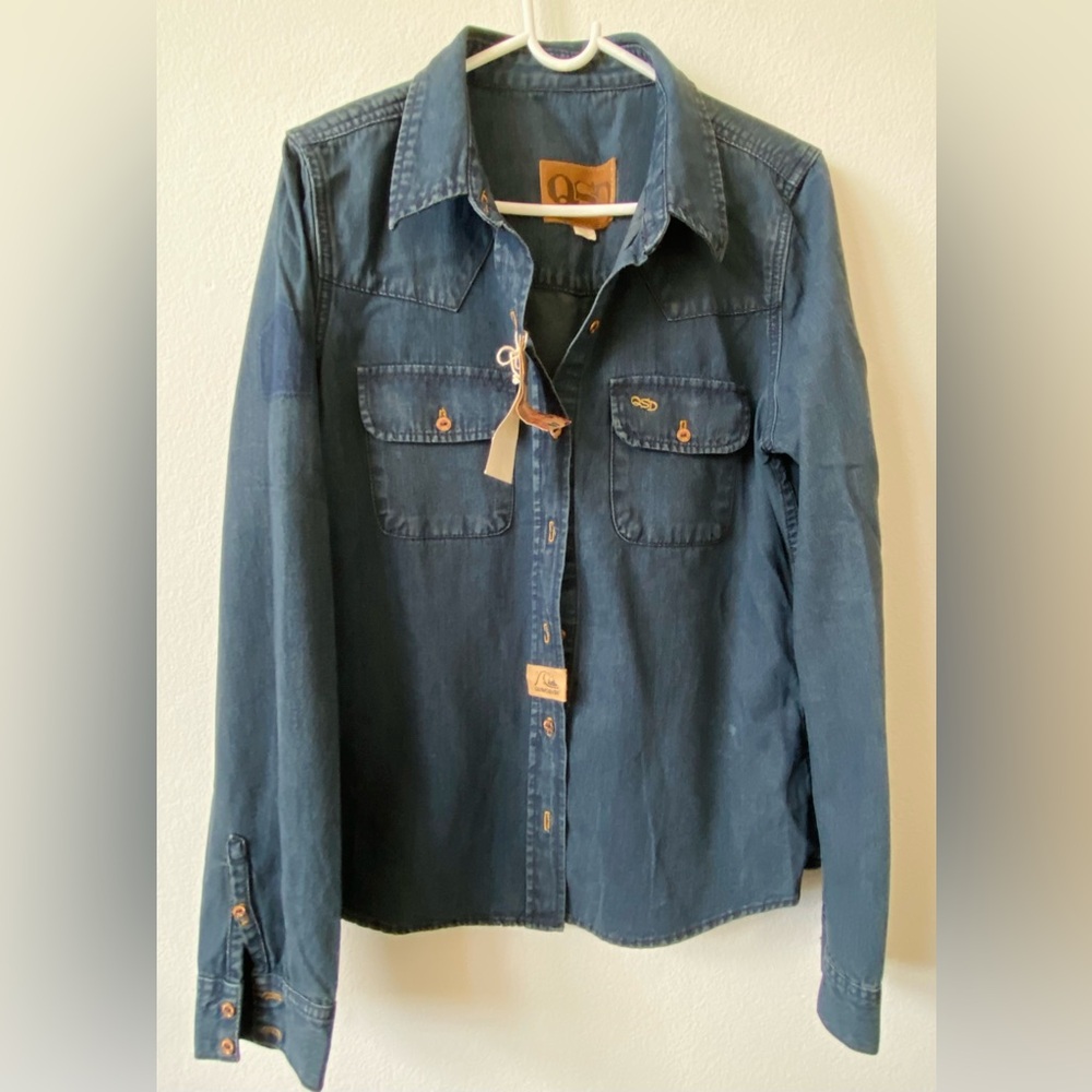 NWT Quiksilver Vintage Denim Shirt Jacket - Women's Dark Blue Button-Up L